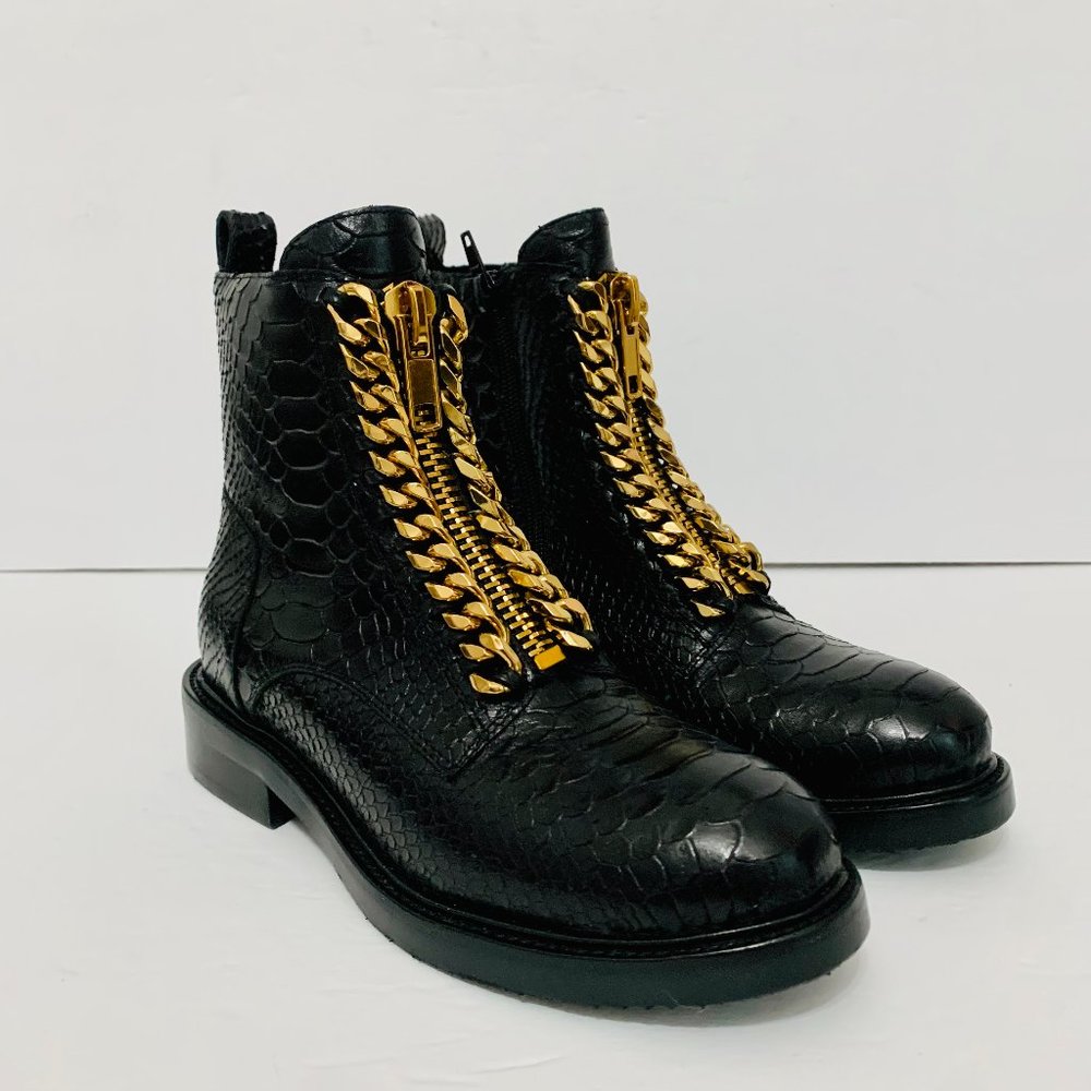 JEFFREY CAMPBELL LEATHER SNAKESKIN EMBOSSED ANKLE BOOTIE BOOTS NWOT - Picture 1 of 11